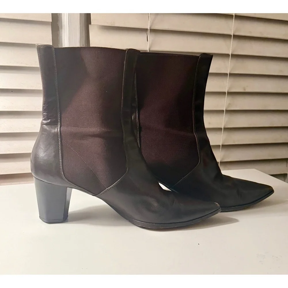 Jil Sander Leather‎ Ankle Boots Size 40 Made in Italy Brown Pointed Heel
